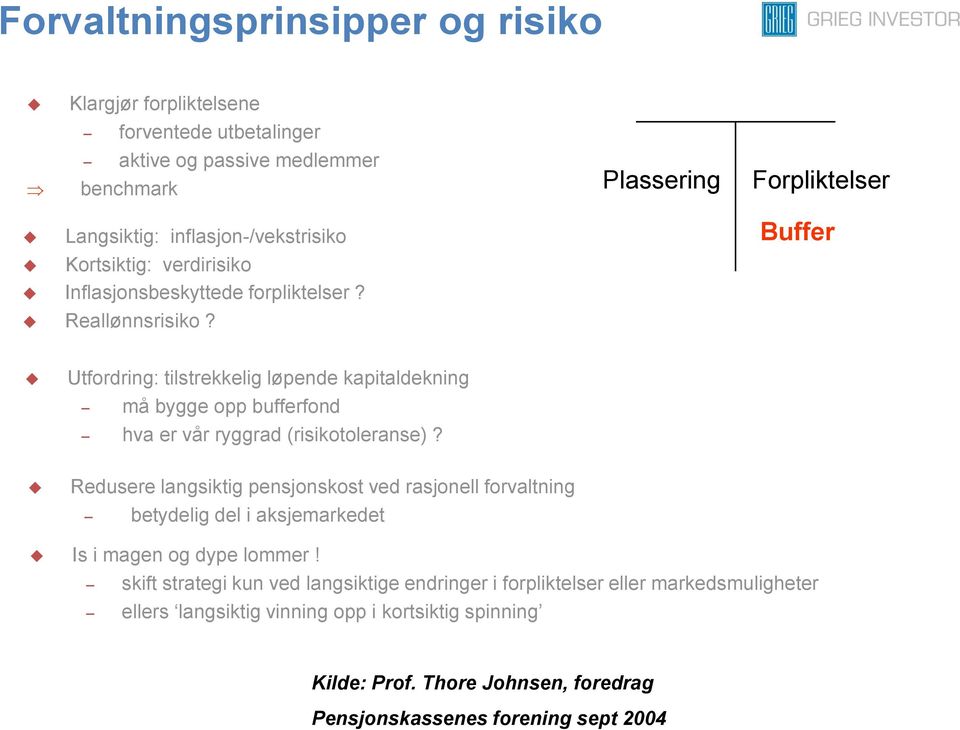 Plassering Forpliktelser Buffer Utfordring: tilstrekkelig løpende kapitaldekning må bygge opp bufferfond hva er vår ryggrad (risikotoleranse)?