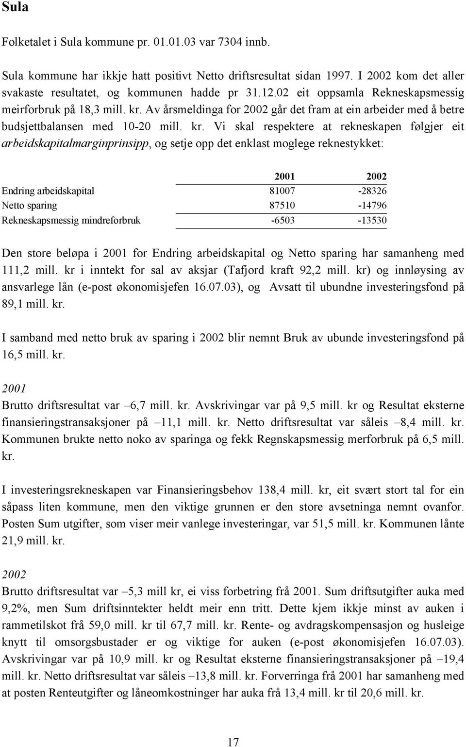 Av årsmeldinga for 2002 går det fram at ein arbeider med å betre budsjettbalansen med 10-20 mill. kr.