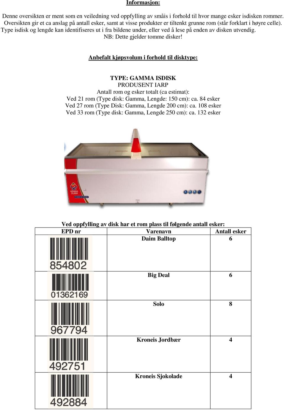 Type isdisk og lengde kan identifiseres ut i fra bildene under, eller ved å lese på enden av disken utvendig. NB: Dette gjelder tomme disker!