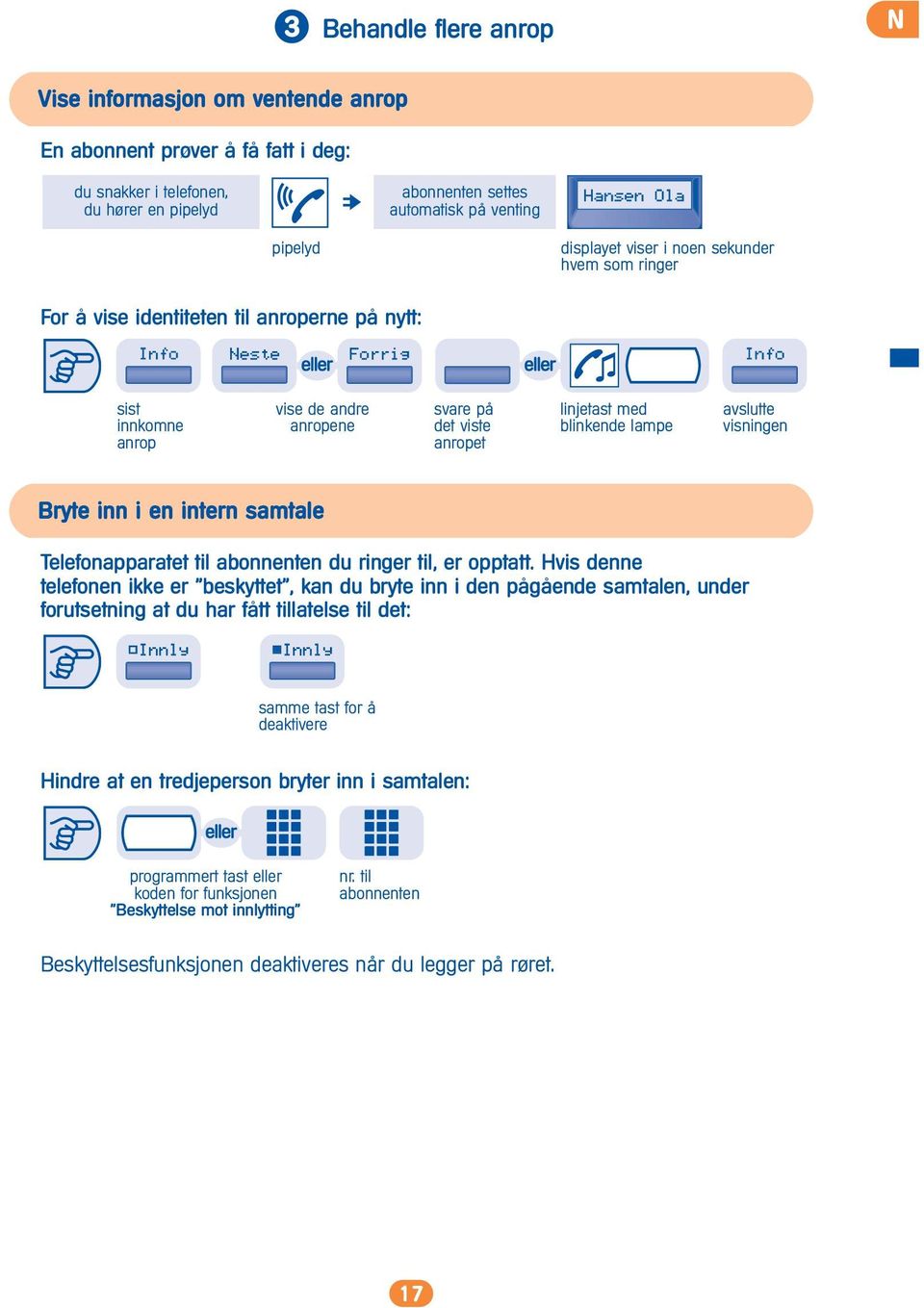 visningen Bryte inn i en intern samtale Telefonapparatet til abonnenten du ringer til, er opptatt.