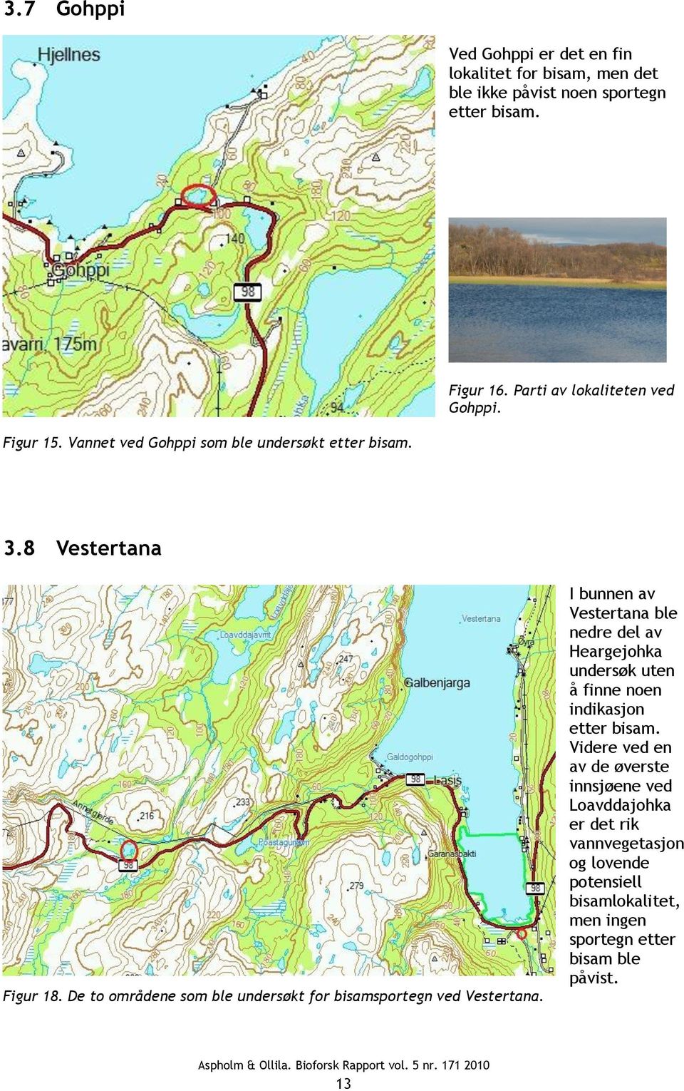 De to områdene som ble undersøkt for bisamsportegn ved Vestertana.