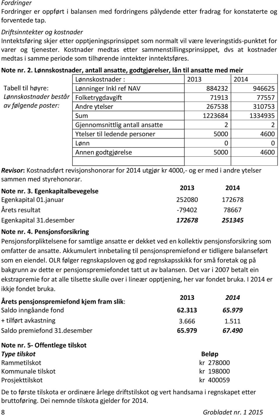 Kostnader medtas etter sammenstillingsprinsippet, dvs at kostnader medtas i samme periode som tilhørende inntekter inntektsføres. Note nr. 2.