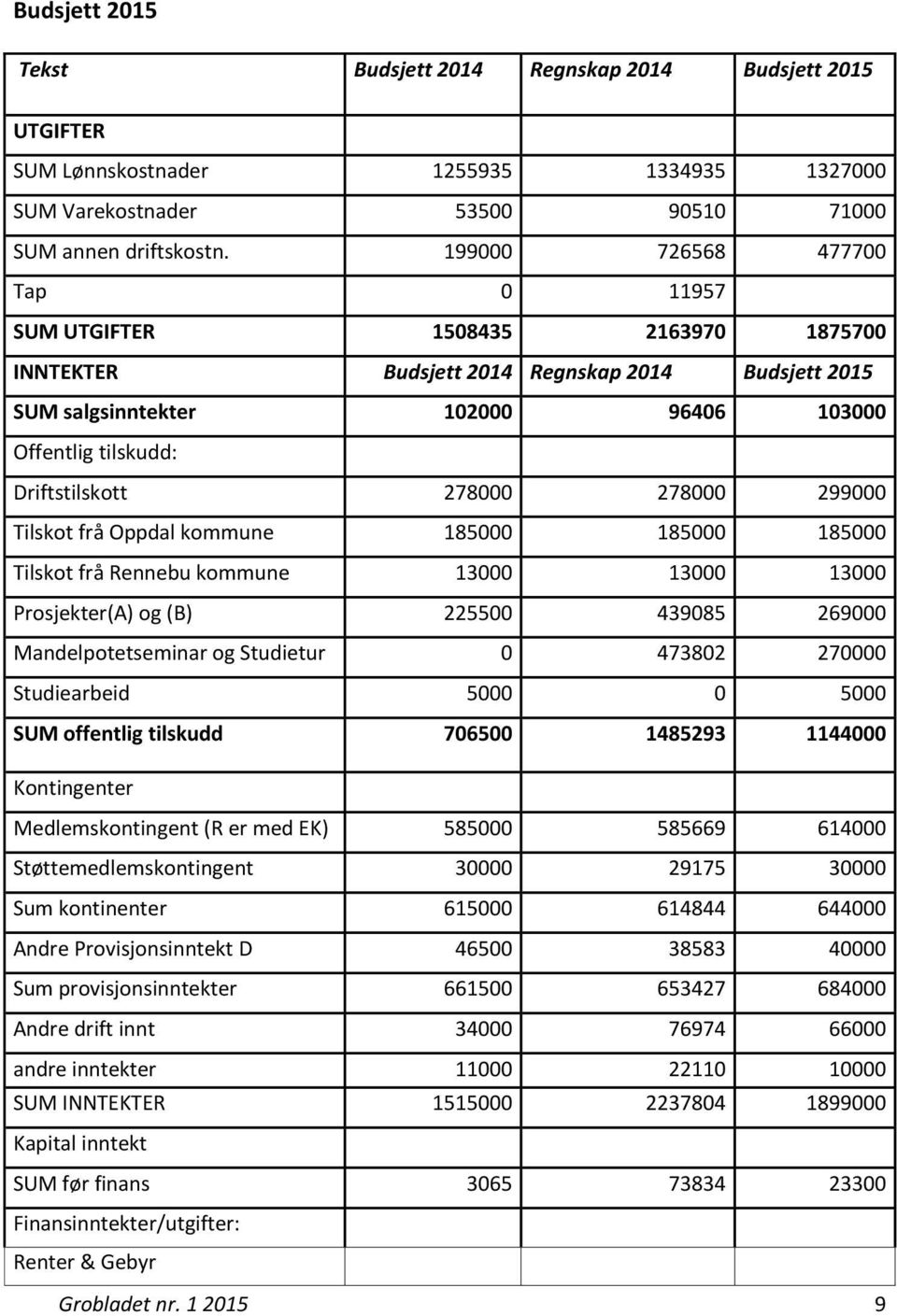 278000 278000 299000 Tilskot frå Oppdal kommune 185000 185000 185000 Tilskot frå Rennebu kommune 13000 13000 13000 Prosjekter(A) og (B) 225500 439085 269000 Mandelpotetseminar og Studietur 0 473802