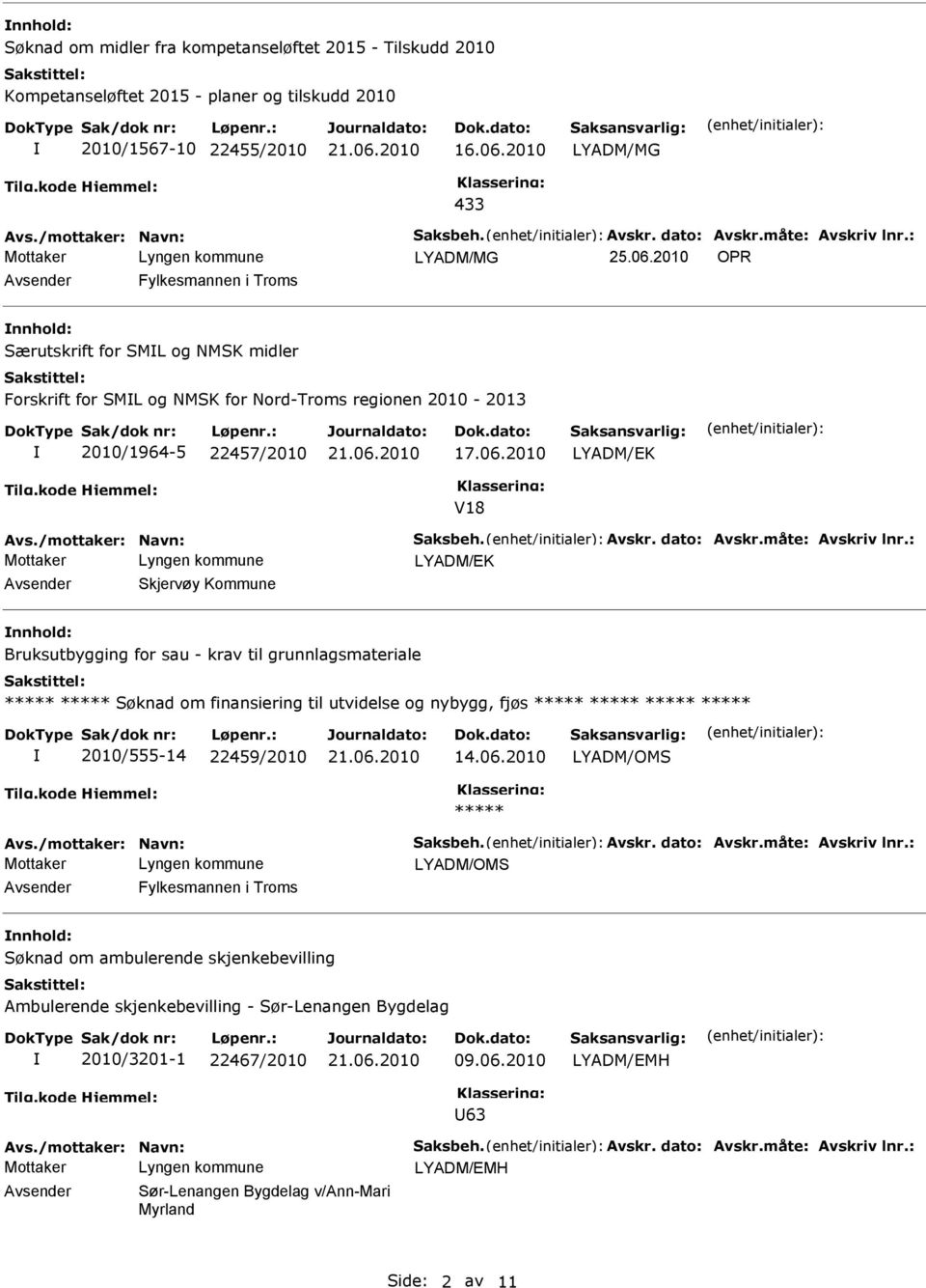 nnhold: Bruksutbygging for sau - krav til grunnlagsmateriale Søknad om finansiering til utvidelse og nybygg, fjøs 2010/555-14 22459/2010 14.06.