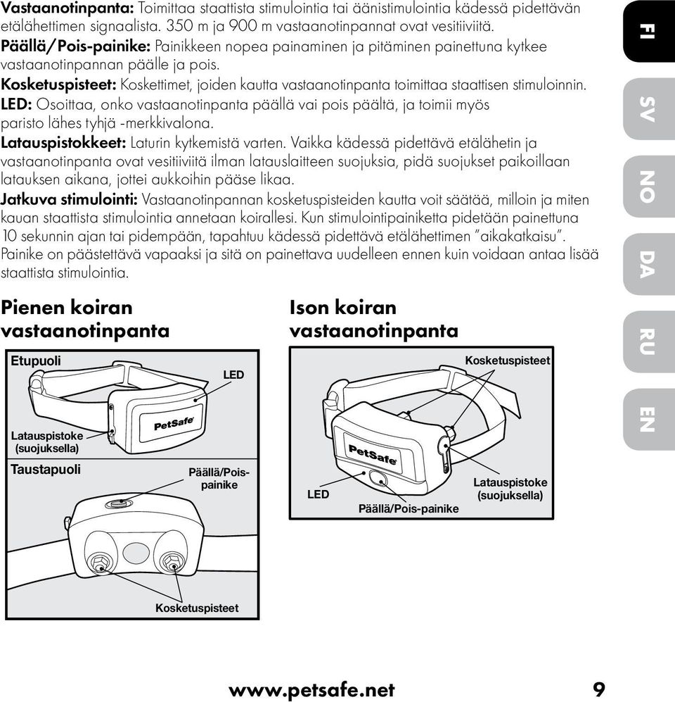 Kosketuspisteet: Koskettimet, joiden kautta vastaanotinpanta toimittaa staattisen stimuloinnin.