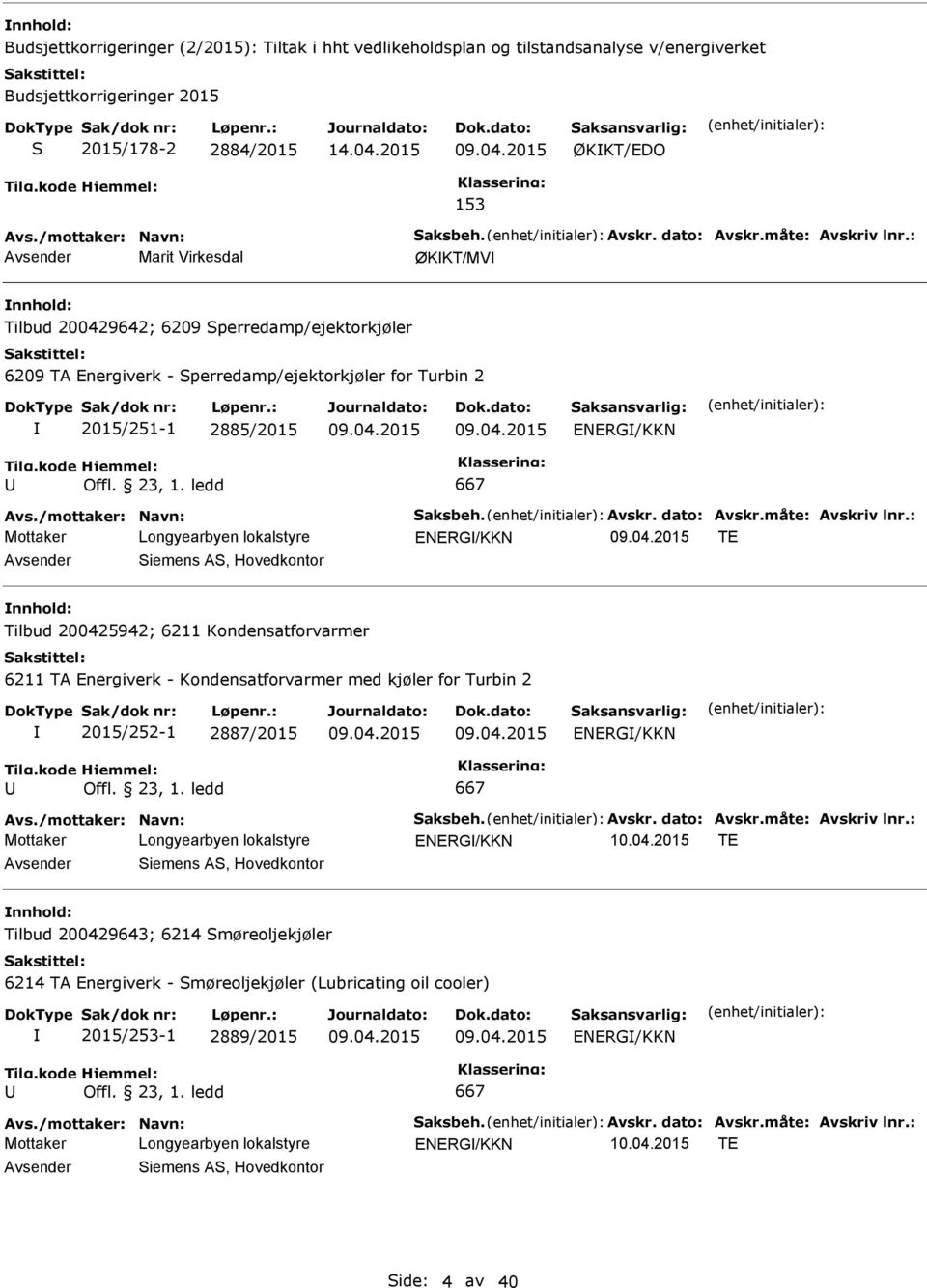 : vsender Marit Virkesdal ØKKT/MV Tilbud 200429642; 6209 Sperredamp/ejektorkjøler 6209 T Energiverk - Sperredamp/ejektorkjøler for Turbin 2 2015/251-1 2885/2015 ENERG/KKN Offl. 23, 1. ledd 667 vs.