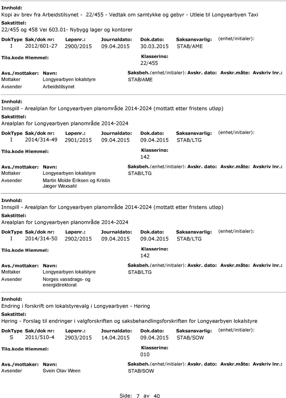 : STB/ME vsender rbeidstilsynet nnspill - realplan for Longyearbyen planområde 2014-2024 (mottatt etter fristens utløp) realplan for Longyearbyen planområde 2014-2024 2014/314-49 2901/2015 STB/LTG