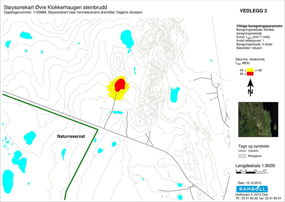 Antall refleksjoner: 1 Beregningshøyde: 4 meter Støykilder: Industri Støynivå nåværende L den db(a) 55 < <= 65 65 < Naturreservat