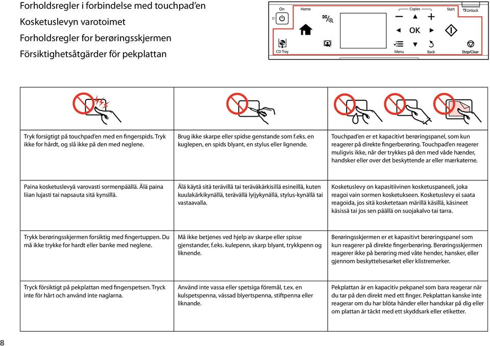 Touchpad en er et kapacitivt berøringspanel, som kun reagerer på direkte fingerberøring.