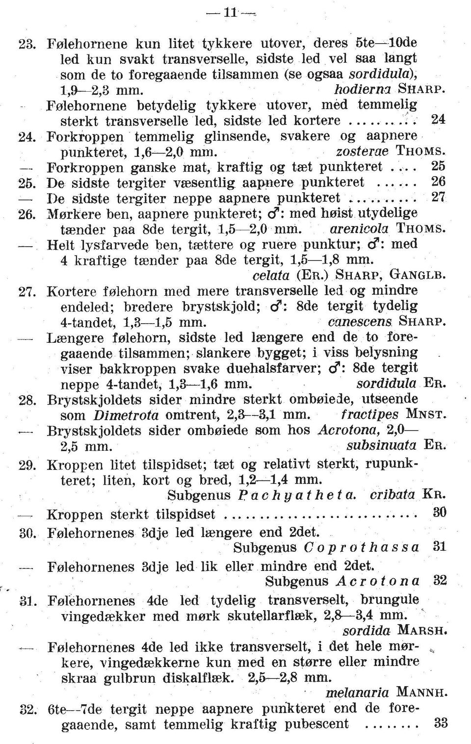 zosterae THOMS. -- Forkroppen ganske mat, kraftjg og tset punkteret.... 26 26. De sidste tergiter vsesentlig aapnere punkteret...... 26 - I)e sidste tergiter neppe aapnere punkteret.......... 27 26.