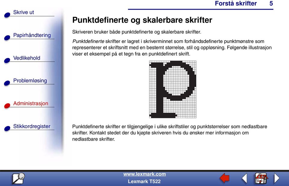 størrelse, stil og oppløsning. Følgende illustrasjon viser et eksempel på et tegn fra en punktdefinert skrift.