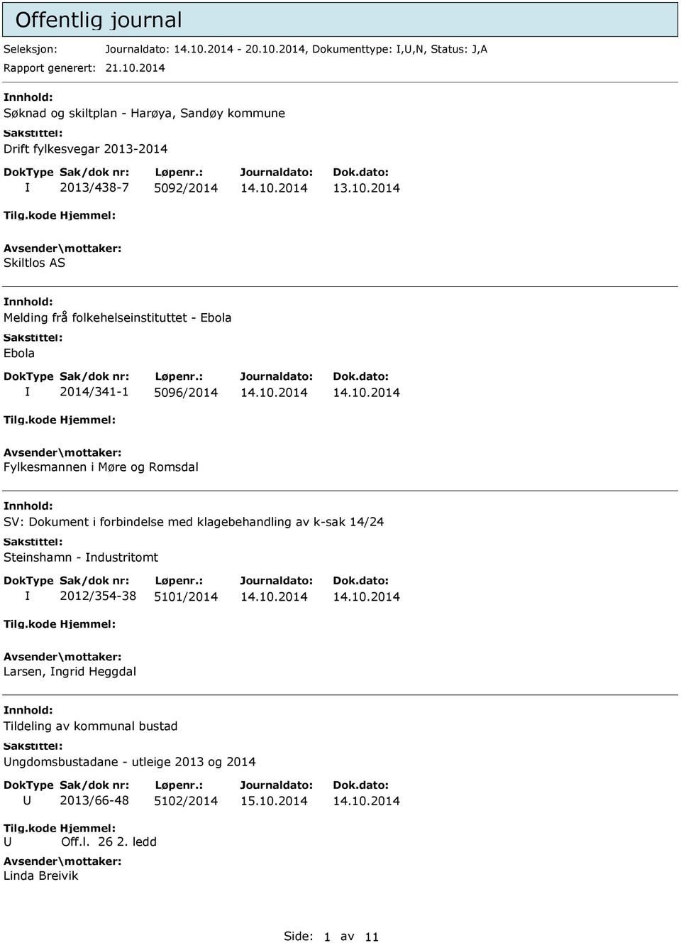 2014 Skiltlos AS nnhold: Melding frå folkehelseinstituttet - Ebola Ebola 2014/341-1 5096/2014 Fylkesmannen i Møre og Romsdal nnhold: SV: Dokument i