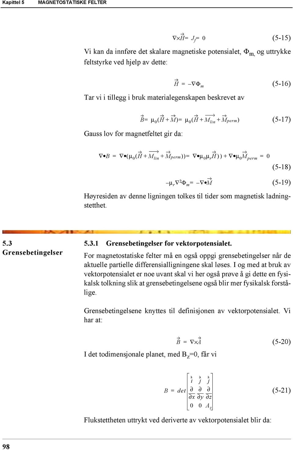 denne ligningen tolkes til tider som magnetisk ladningstetthet. 5.3 Grensebetingelser 5.3.1 Grensebetingelser for vektorpotensialet.