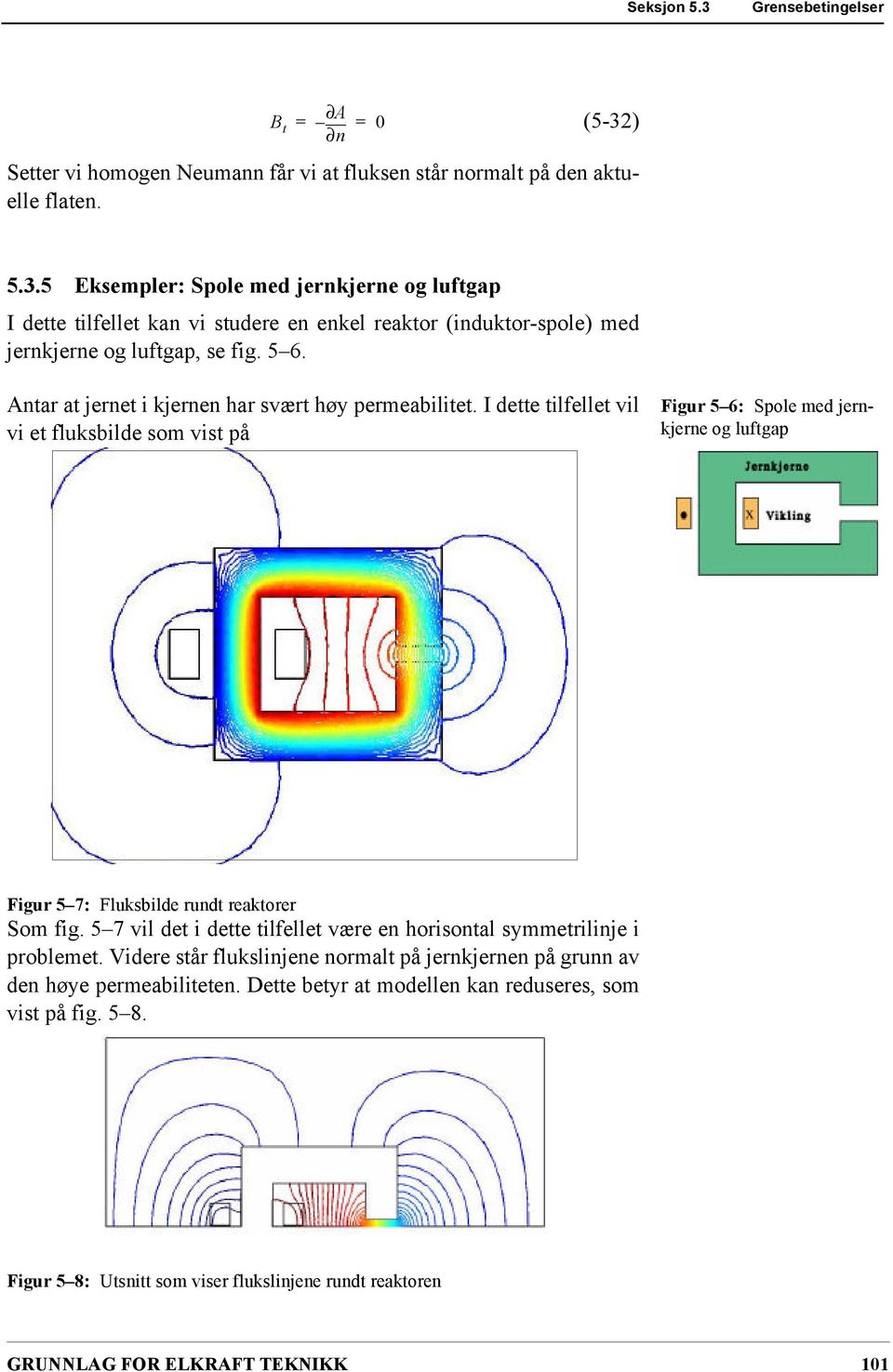 I dette tilfellet vil vi et fluksbilde som vist på Figur 5 6: Spole med jernkjerne og luftgap Figur 5 7: Fluksbilde rundt reaktorer Som fig.