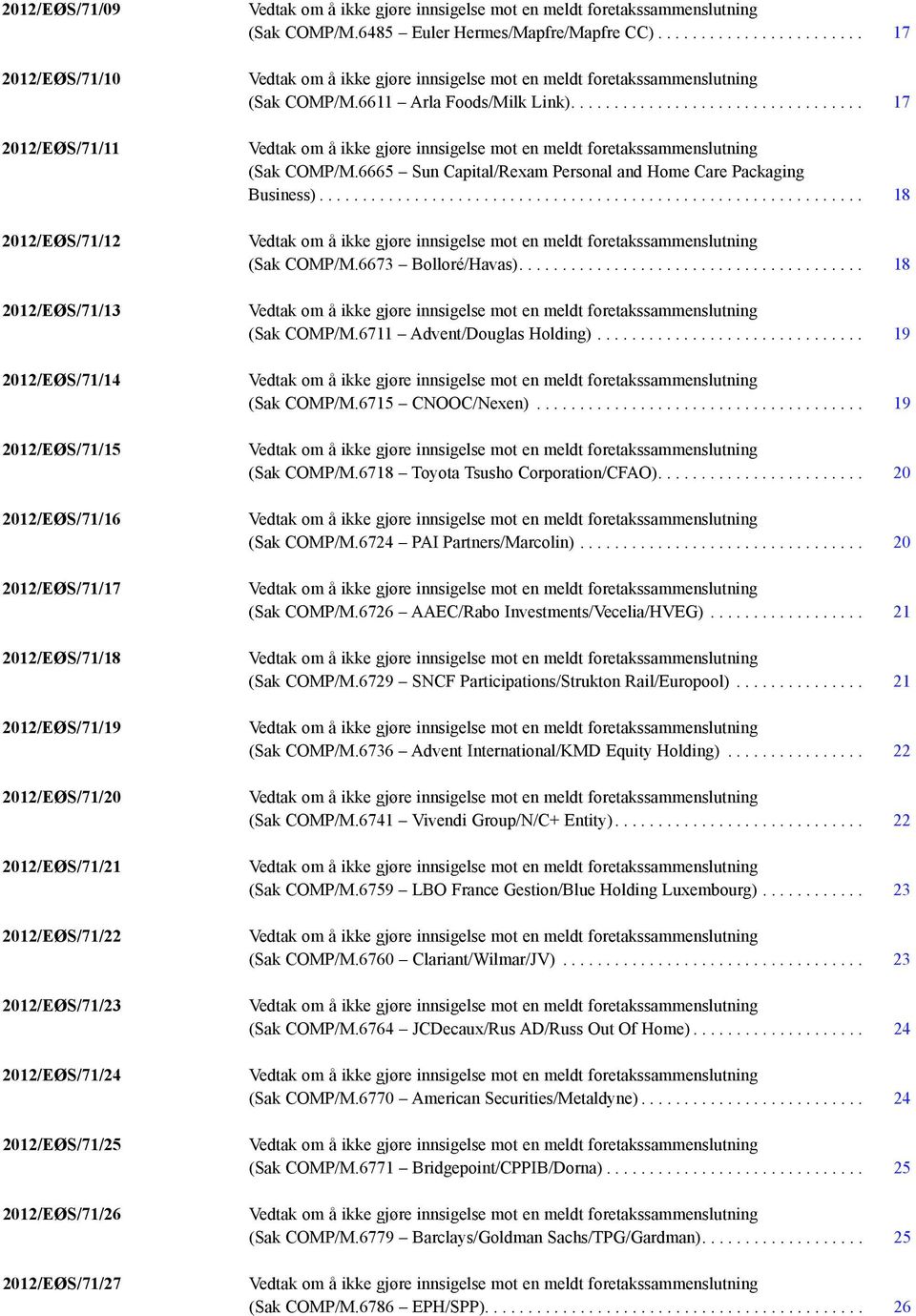 6611 Arla Foods/Milk Link).... 17 (Sak COMP/M.6665 Sun Capital/Rexam Personal and Home Care Packaging Business)... 18 (Sak COMP/M.6673 Bolloré/Havas).... 18 (Sak COMP/M.6711 Advent/Douglas Holding).