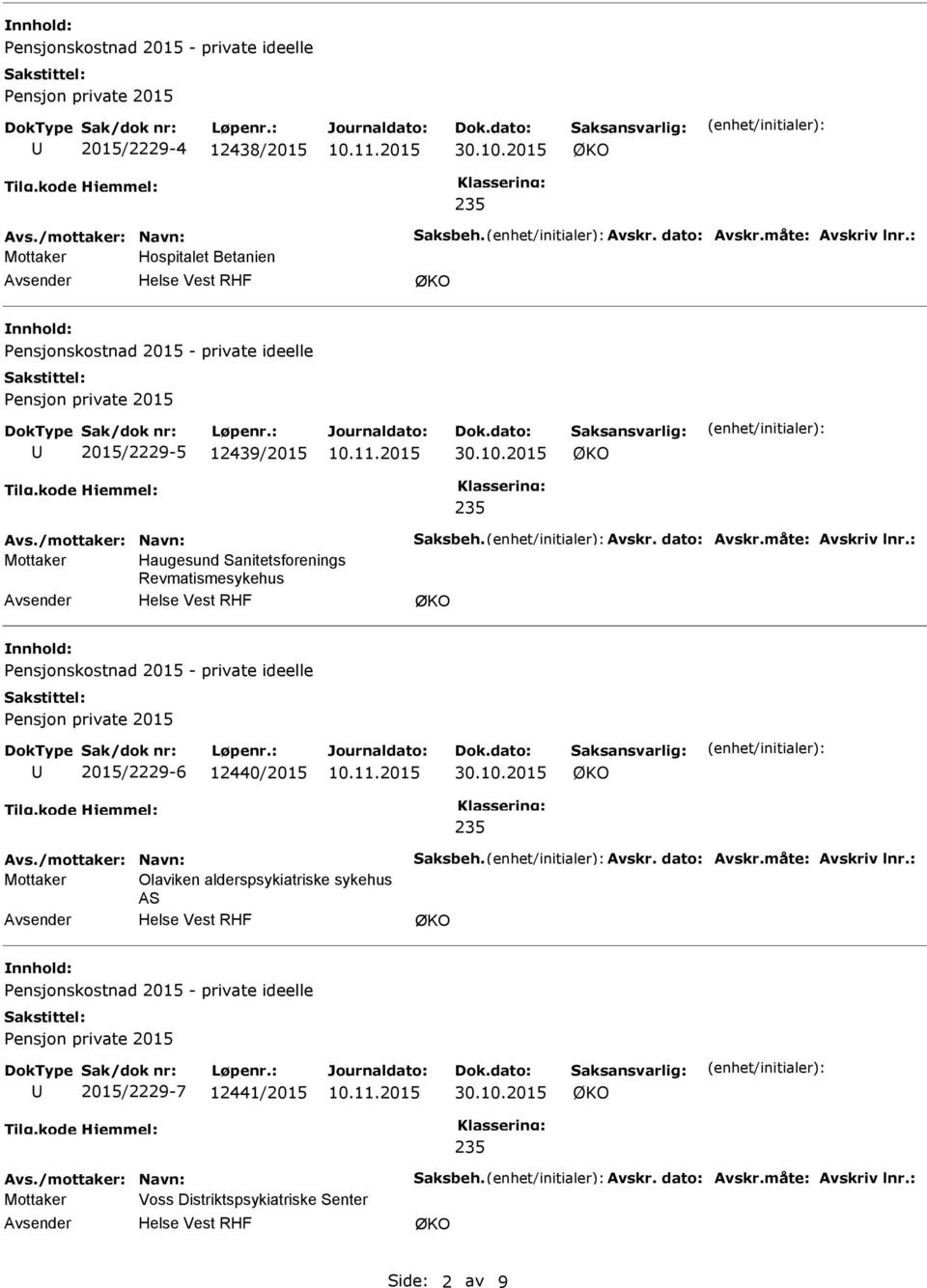 : Mottaker Haugesund Sanitetsforenings Revmatismesykehus 2015/2229-6 12440/2015 Avs./mottaker: Navn: Saksbeh. Avskr. dato: Avskr.