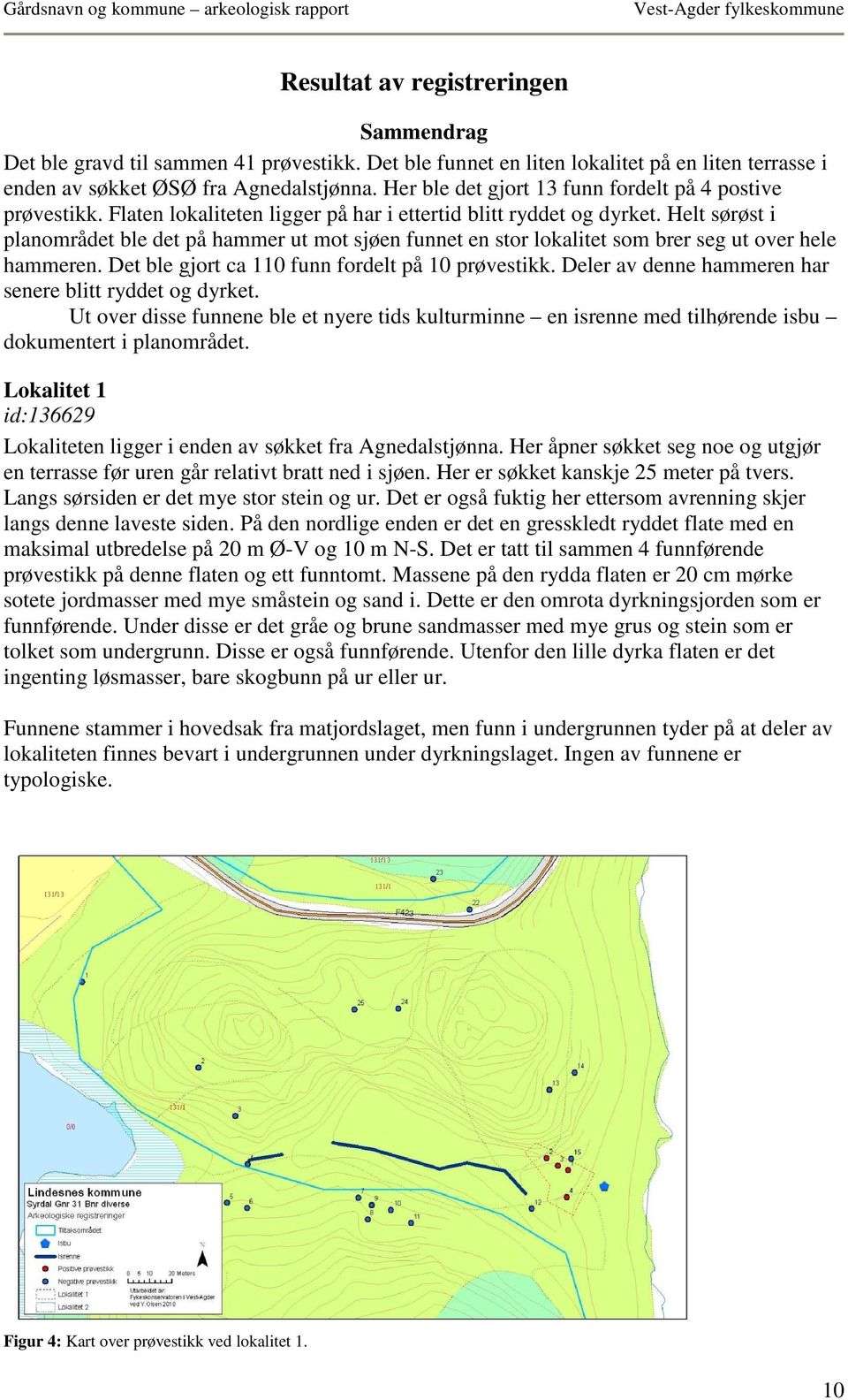 Helt sørøst i planområdet ble det på hammer ut mot sjøen funnet en stor lokalitet som brer seg ut over hele hammeren. Det ble gjort ca 110 funn fordelt på 10 prøvestikk.