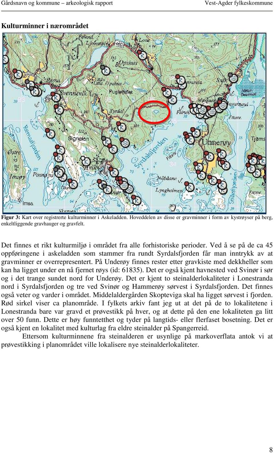 Ved å se på de ca 45 oppføringene i askeladden som stammer fra rundt Syrdalsfjorden får man inntrykk av at gravminner er overrepresentert.