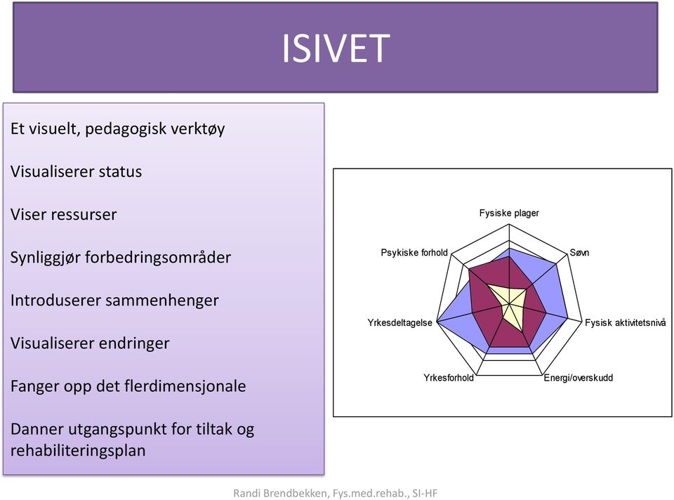 Visualiserer endringer Yrkesdeltagelse Fysisk aktivitetsnivå Fanger opp det