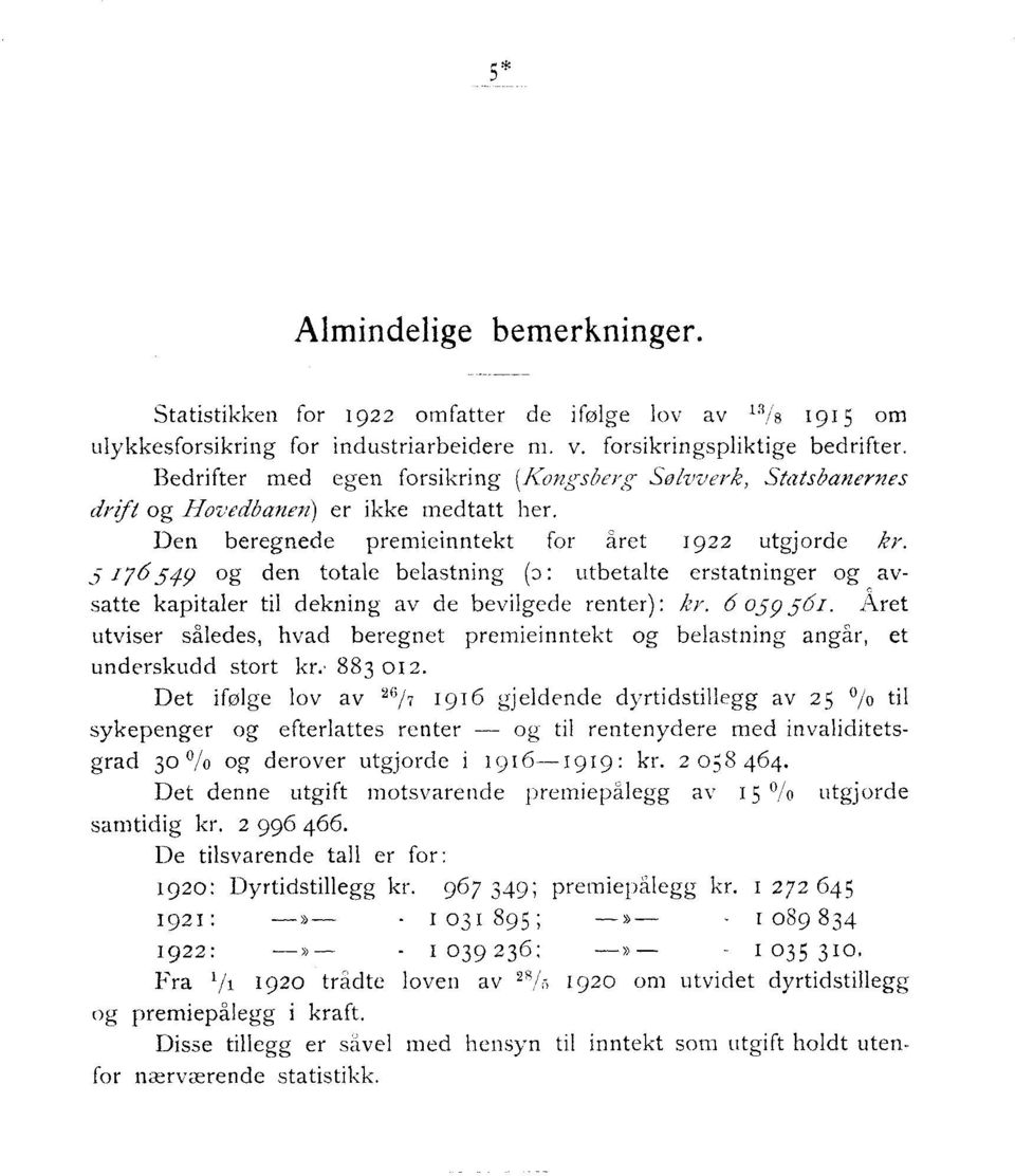 5 76 549 g den ttale belastning (D: utbetalte erstatninger g avsatte kapitaler til dekning av de bevilgede renter): kr. 6 59 56.