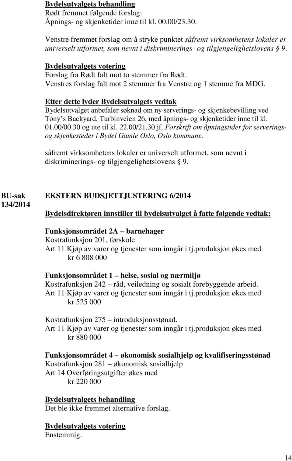 Forslag fra Rødt falt mot to stemmer fra Rødt. Venstres forslag falt mot 2 stemmer fra Venstre og 1 stemme fra MDG.