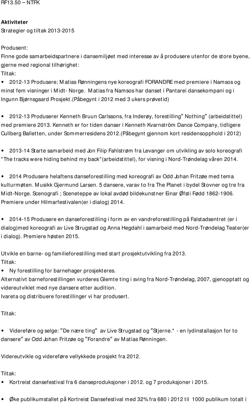 (Påbegynt i 2012 med 3 ukers prøvetid) 2012-13 Produserer Kenneth Bruun Carlssons, fra Inderøy, forestilling Nothing (arbeidstittel) med premiere 2013.