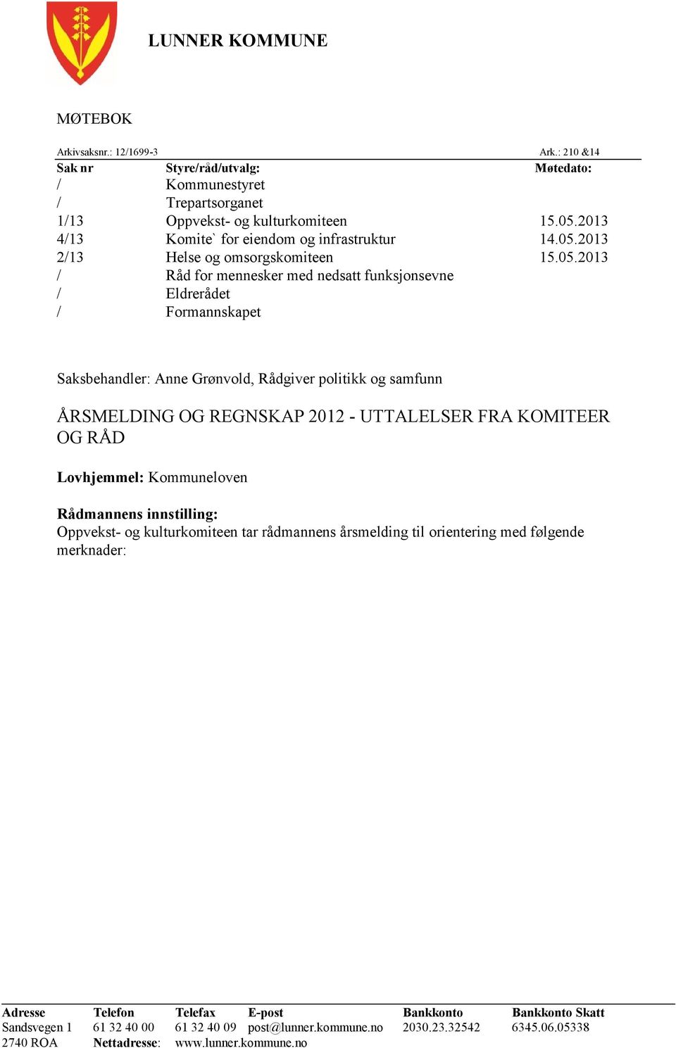 2013 2/13 Helse og omsorgskomiteen 15.05.