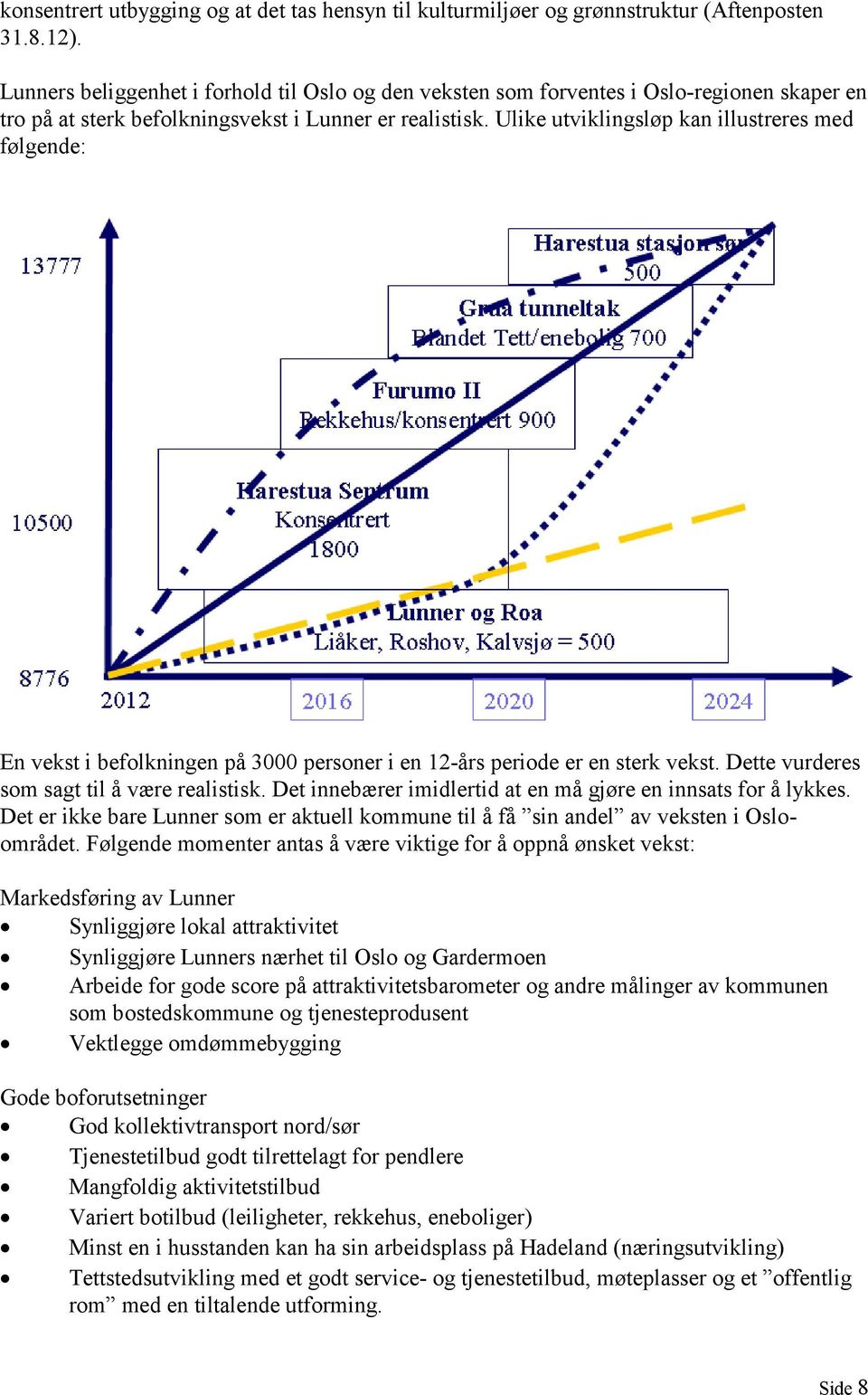 Ulike utviklingsløp kan illustreres med følgende: En vekst i befolkningen på 3000 personer i en 12-års periode er en sterk vekst. Dette vurderes som sagt til å være realistisk.