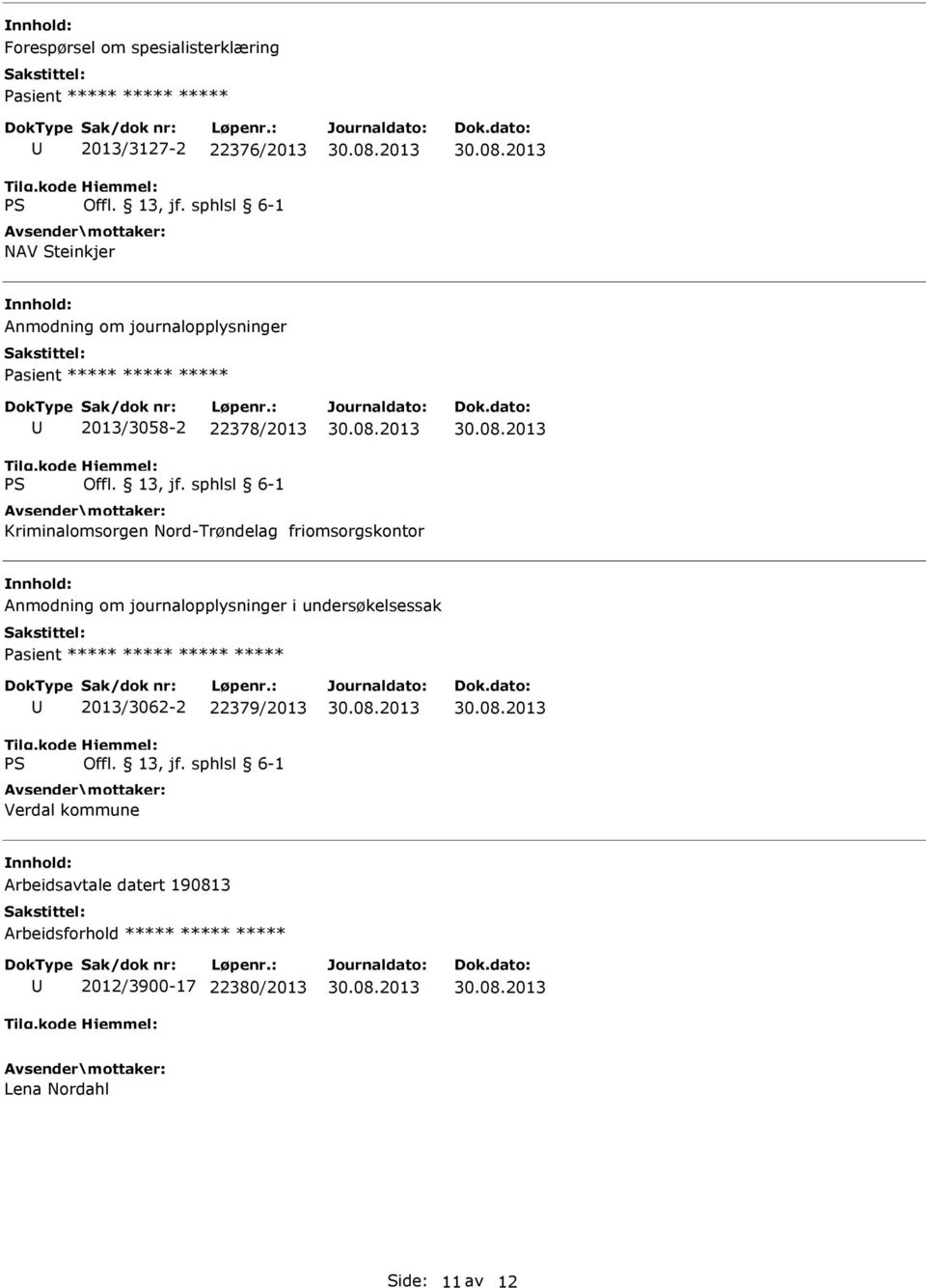 friomsorgskontor Anmodning om journalopplysninger i undersøkelsessak Pasient ***** ***** ***** ***** 2013/3062-2