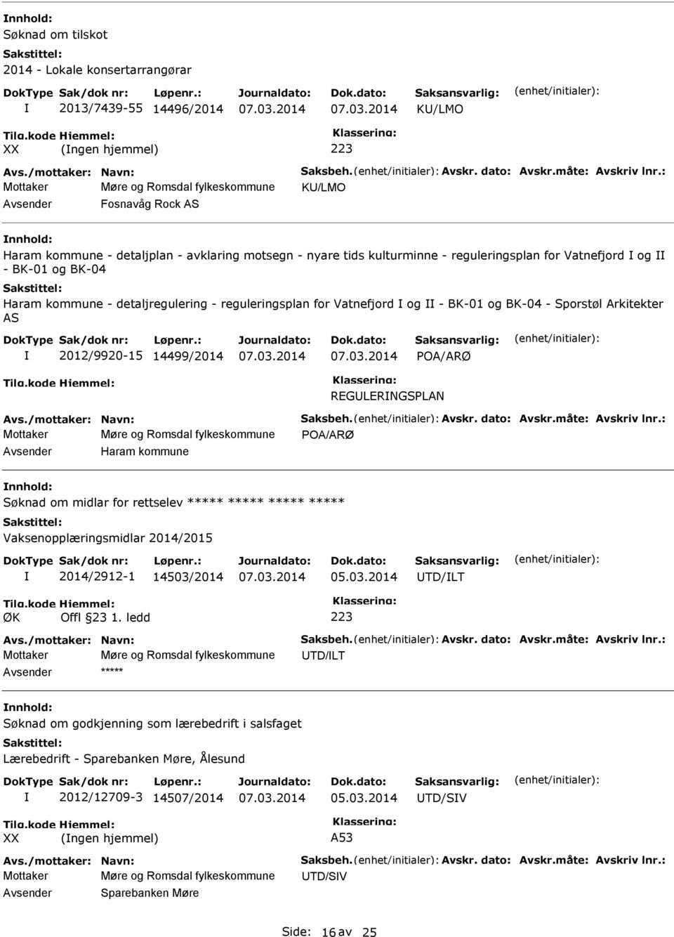 Haram kommune - detaljregulering - reguleringsplan for Vatnefjord og - BK-01 og BK-04 - Sporstøl Arkitekter AS 2012/9920-15 14499/2014 POA/ARØ REGLERNGSPLAN Avs./mottaker: Navn: Saksbeh. Avskr.