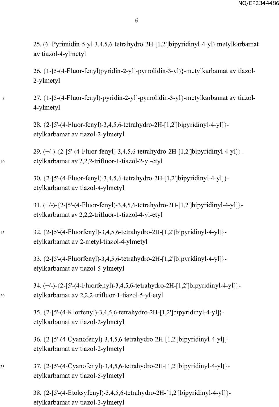 (+/-)-{2-['-(4-Fluor-fenyl)-3,4,,6-tetrahydro-2H-[1,2']bipyridinyl-4-yl]}- etylkarbamat av 2,2,2-trifluor-1-tiazol-2-yl-etyl. {2-['-(4-Fluor-fenyl)-3,4,,6-tetrahydro-2H-[1,2']bipyridinyl-4-yl]}- 31.