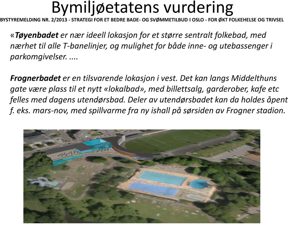 folkebad, med nærhet til alle T-banelinjer, og mulighet for både inne- og utebassenger i parkomgivelser.... Frognerbadet er en tilsvarende lokasjon i vest.