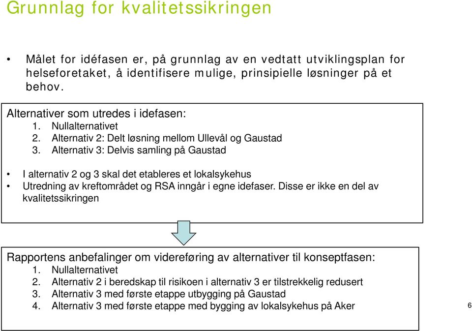 Alternativ 3: Delvis samling på Gaustad I alternativ 2 og 3 skal det etableres et lokalsykehus Utredning av kreftområdet og RSA inngår i egne idefaser.