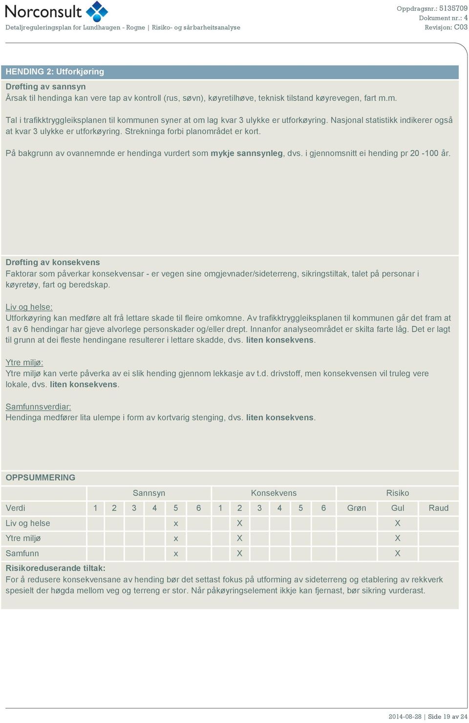 På bakgrunn av ovannemnde er hendinga vurdert som mykje sannsynleg, dvs. i gjennomsnitt ei hending pr 20-100 år.