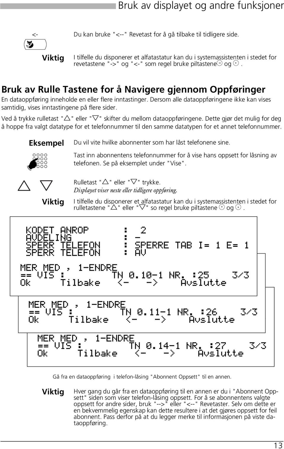 Bruk av Rulle Tastene for å Navigere gjennom Oppføringer En dataoppføring inneholde en eller flere inntastinger.