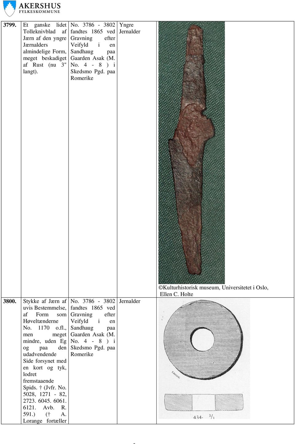 af Rust (nu 3" No. 4 8 ) i langt). Skedsmo Pgd. paa Yngre 3800. Stykke af Jærn af uvis Bestemmelse, af Form som Høveltænderne No. 1170 o.fl.