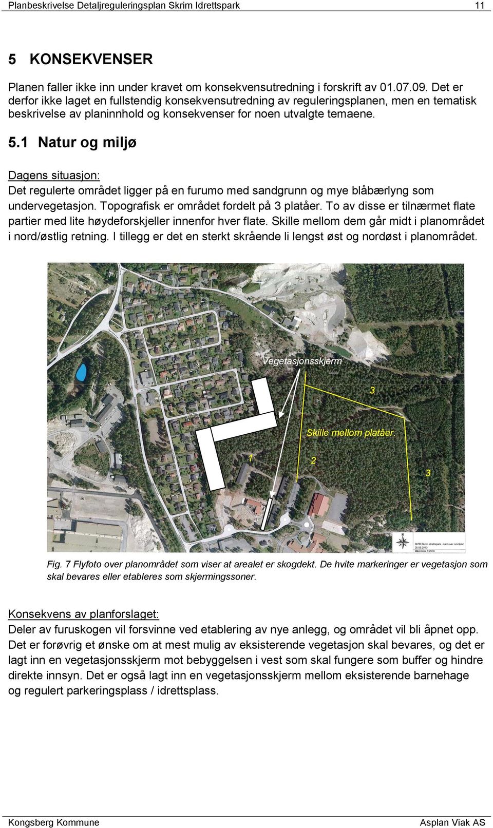 1 Natur og miljø Dagens situasjon: Det regulerte området ligger på en furumo med sandgrunn og mye blåbærlyng som undervegetasjon. Topografisk er området fordelt på 3 platåer.