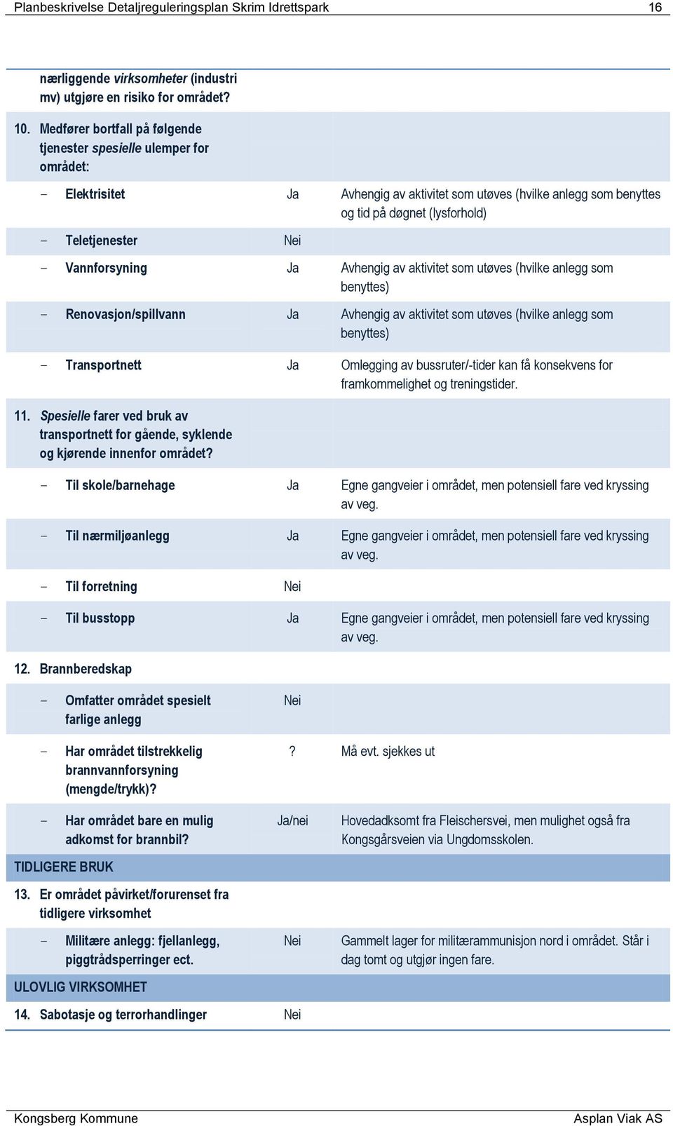 - Vannforsyning Ja Avhengig av aktivitet som utøves (hvilke anlegg som benyttes) - Renovasjon/spillvann Ja Avhengig av aktivitet som utøves (hvilke anlegg som benyttes) - Transportnett Ja Omlegging