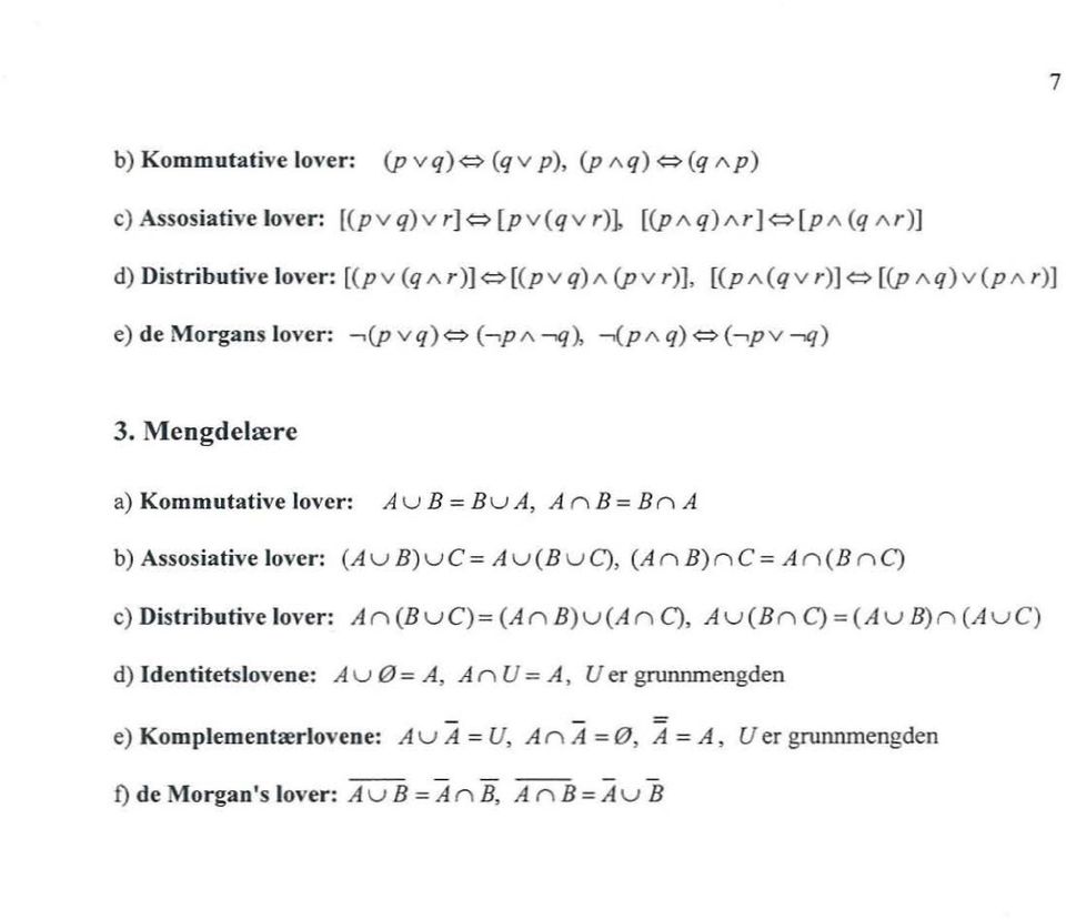 Mengdeære a) Kommutative over: A U B = Bu A, A ro.