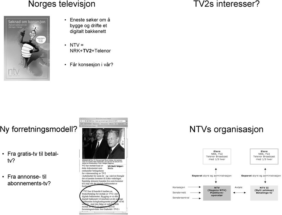 NTV = NRK+TV2+Telenor Får konsesjon i vår?