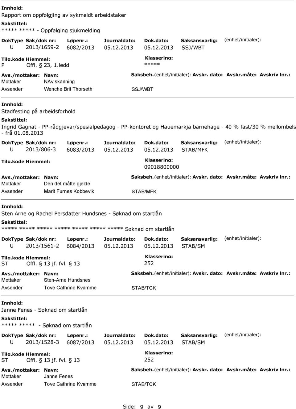 2013 2013/806-3 6083/2013 STAB/MFK 09018800000 Avs./mottaker: Navn: Saksbeh. Avskr. dato: Avskr.måte: Avskriv lnr.