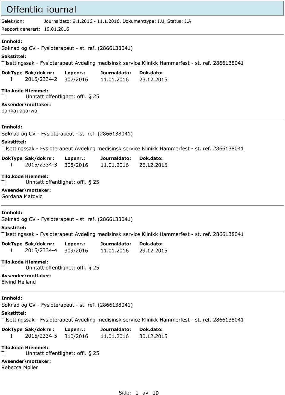 12.2015 nnhold: 2015/2334-3 308/2016 Gordana Matovic 26.12.2015 nnhold: 2015/2334-4 309/2016 Eivind Helland 29.