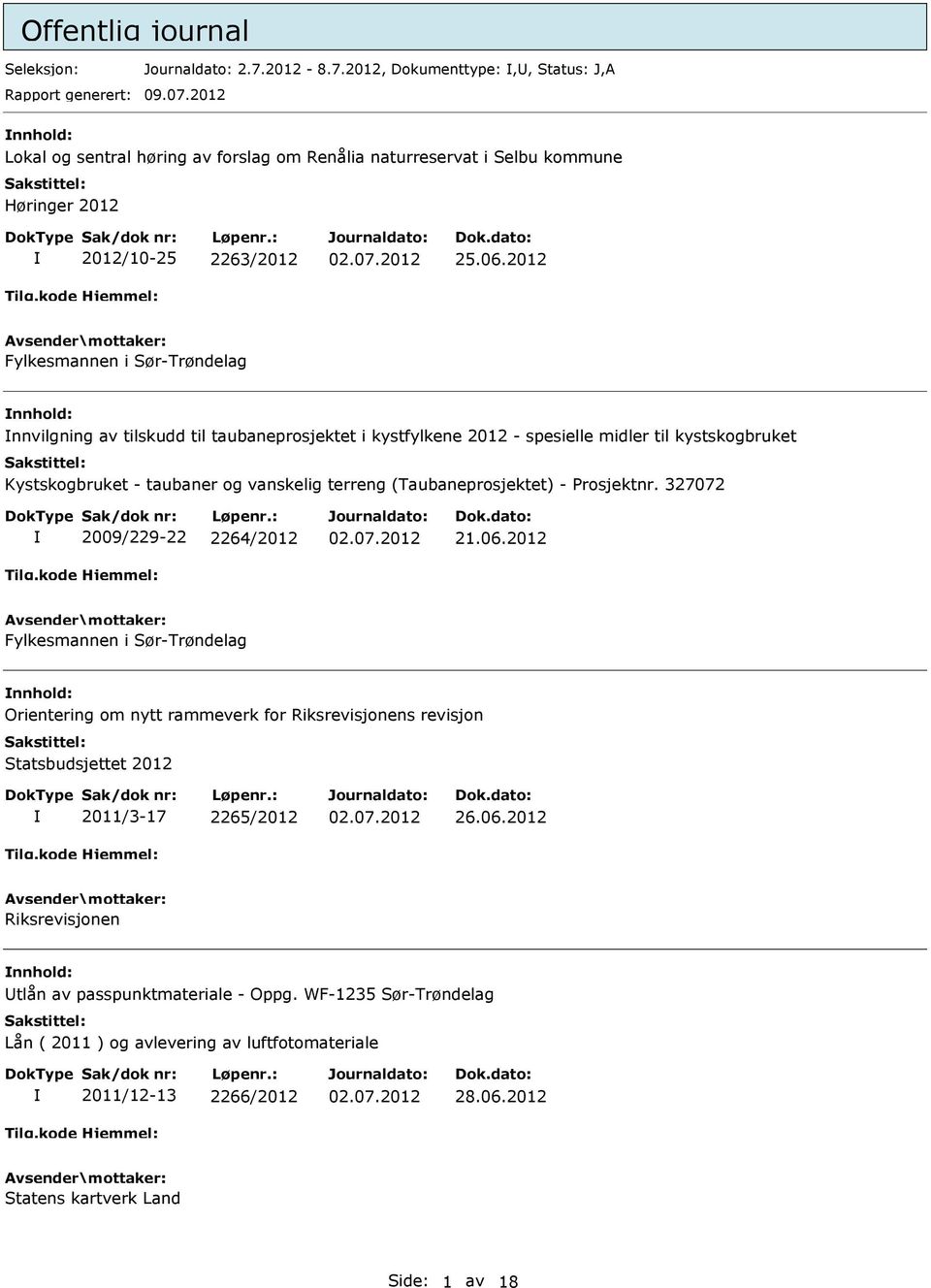2012 Fylkesmannen i Sør-Trøndelag nnvilgning av tilskudd til taubaneprosjektet i kystfylkene 2012 - spesielle midler til kystskogbruket Kystskogbruket - taubaner og vanskelig terreng