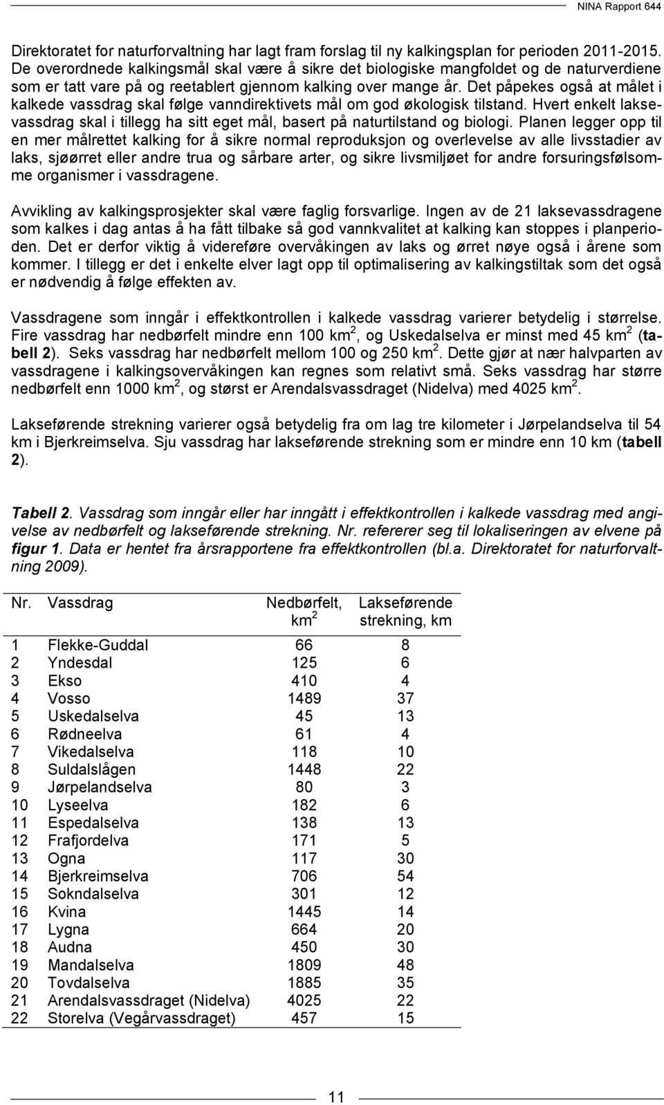 Det påpekes også at målet i kalkede vassdrag skal følge vanndirektivets mål om god økologisk tilstand. Hvert enkelt laksevassdrag skal i tillegg ha sitt eget mål, basert på naturtilstand og biologi.