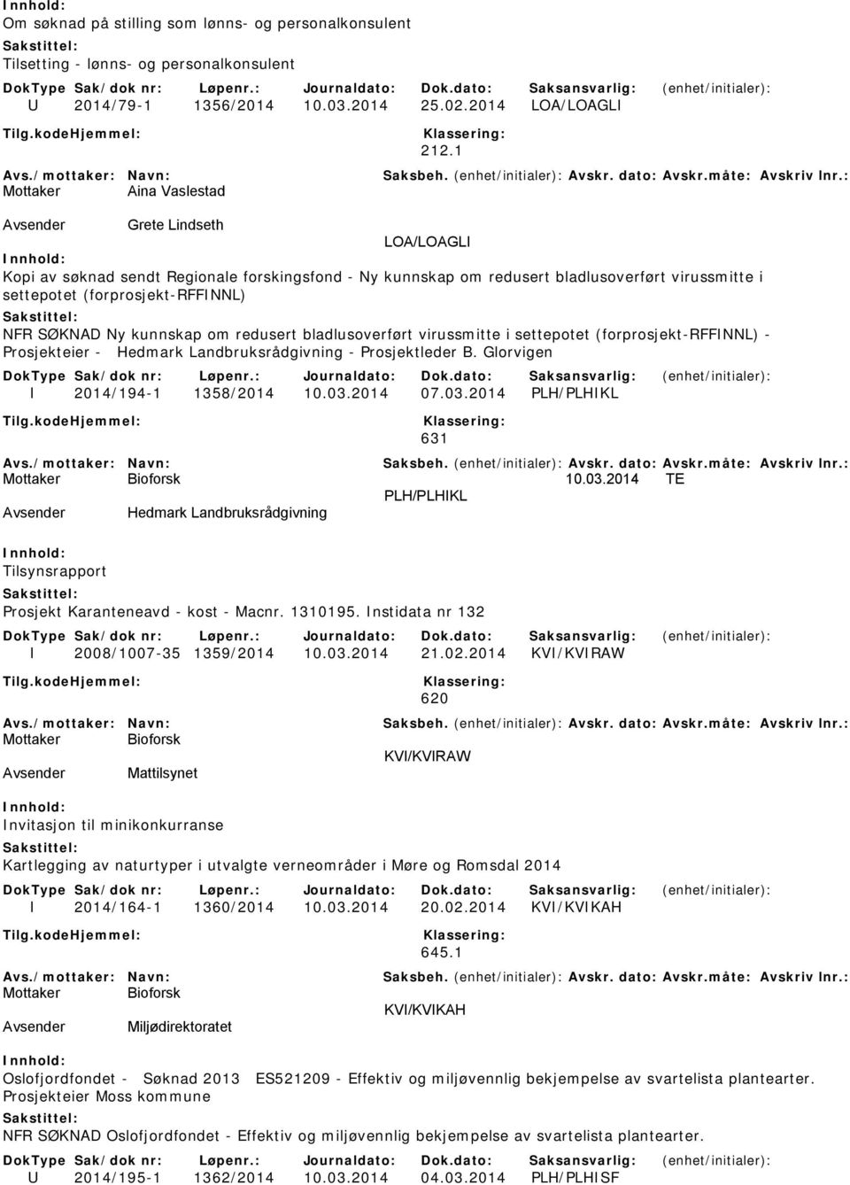 kunnskap om redusert bladlusoverført virussmitte i settepotet (forprosjekt-rffinnl) - Prosjekteier - Hedmark Landbruksrådgivning - Prosjektleder B. Glorvigen I 2014/194-1 1358/2014 10.03.