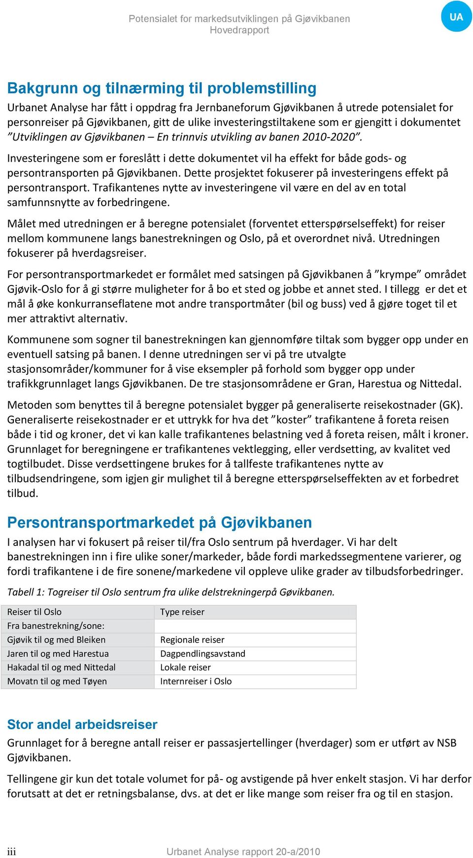 Investeringene som er foreslått i dette dokumentet vil ha effekt for både gods- og persontransporten på Gjøvikbanen. Dette prosjektet fokuserer på investeringens effekt på persontransport.