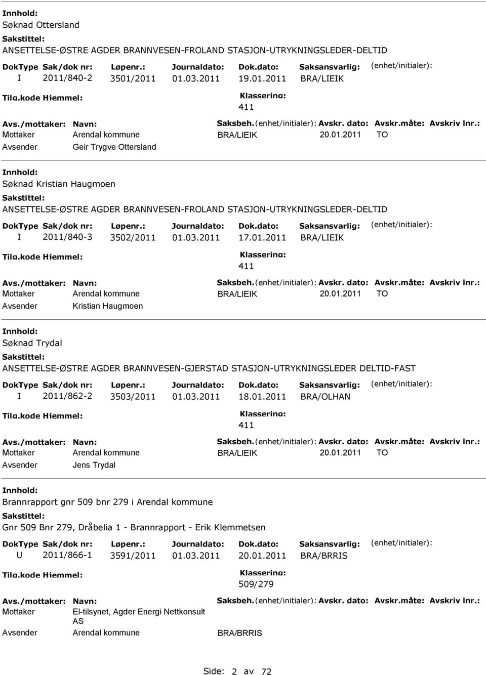 /mottaker: Navn: Saksbeh. Avskr. dato: Avskr.måte: Avskriv lnr.: BRA/LEK 20.01.