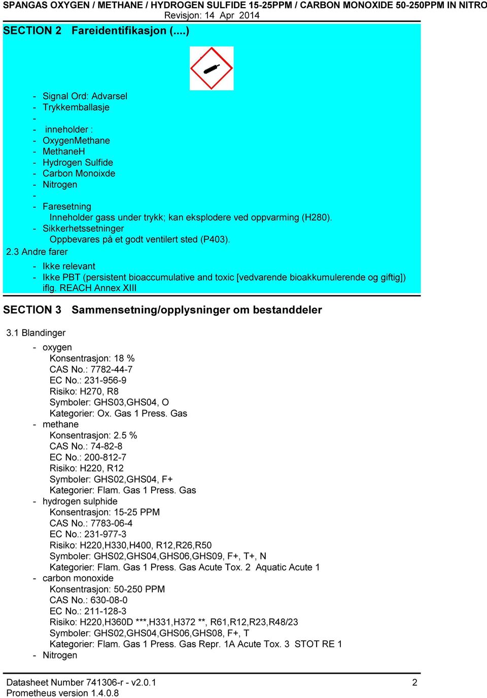 Sikkerhetssetninger Oppbevares på et godt ventilert sted (P403). 2.3 Andre farer Ikke relevant Ikke PBT (persistent bioaccumulative and toxic [vedvarende bioakkumulerende og giftig]) iflg.