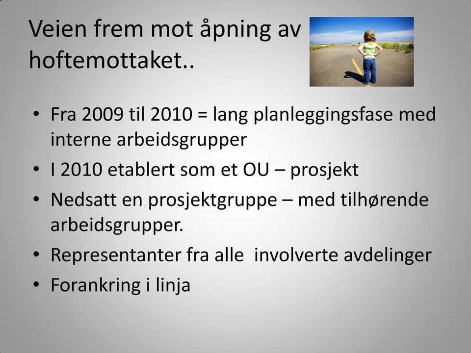 arbeidsgrupper I 2010 etablert som et OU prosjekt Nedsatt en