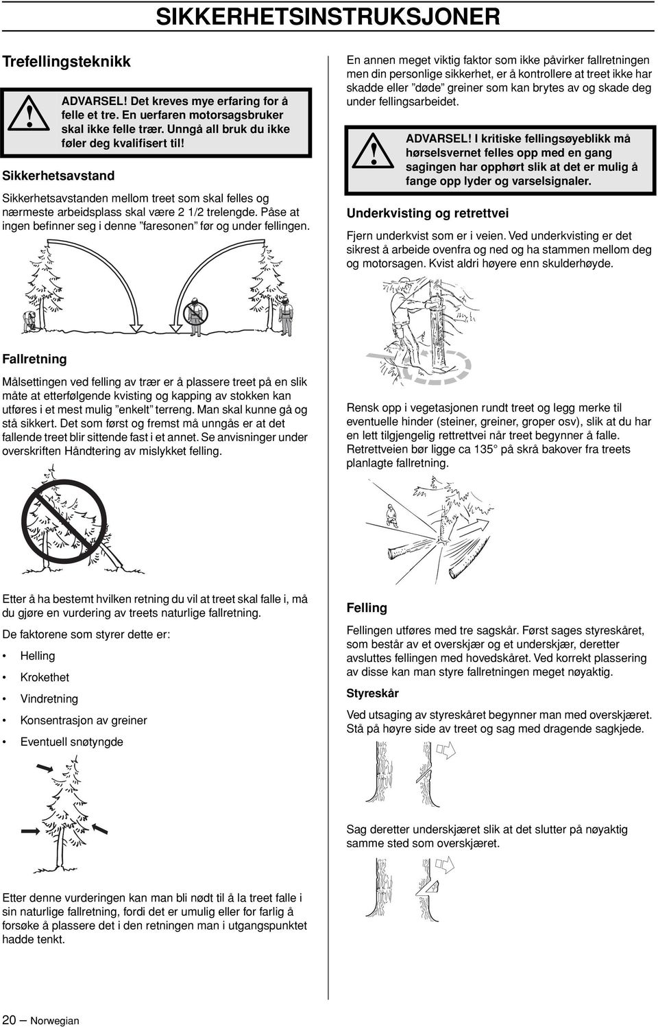 Påse at ingen befinner seg i denne faresonen før og under fellingen.